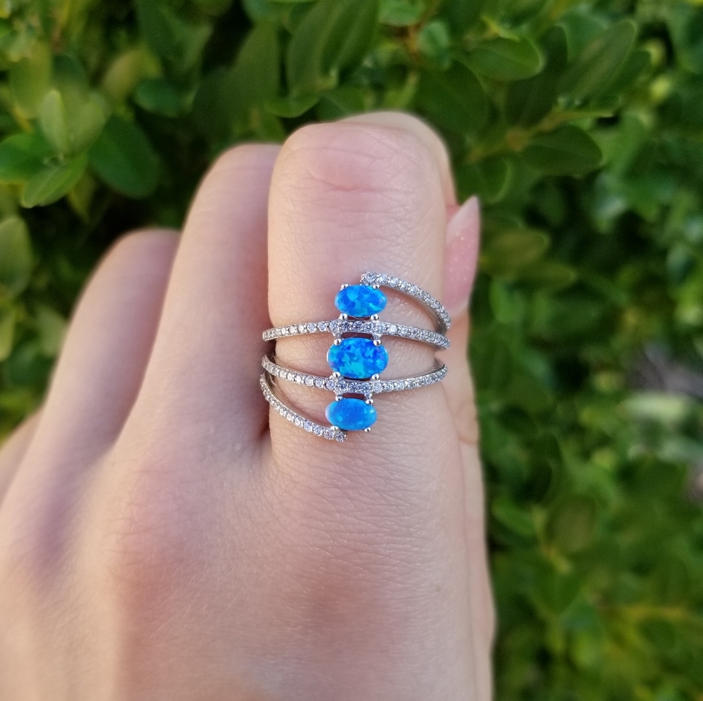 Triple Blue Opal Statement Ring